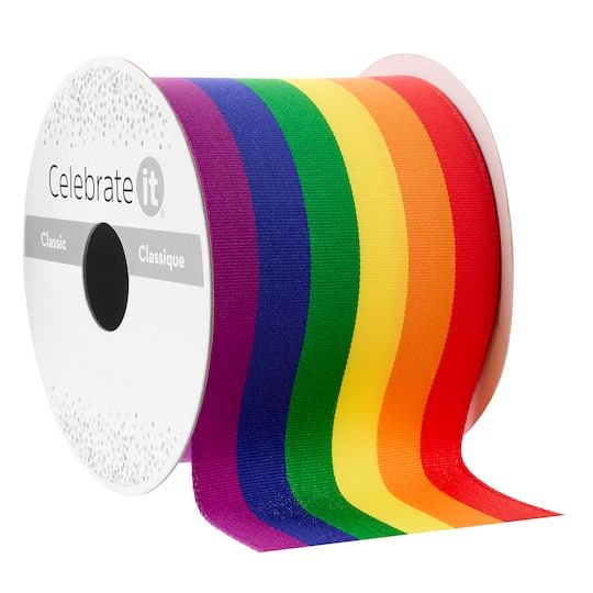 Michaels, 2.5" x 3yd. Wired Rainbow Grosgrain Ribbon by Celebrate It® – Category: Decorative Ribbon